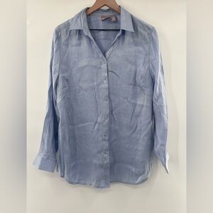 Chico's Shimmery ButtonUp Blouse in Sky Blue Size 2 (12-14)
